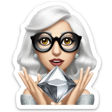 Lady Gaga holding a big diamond in her hands, black glasses sticker