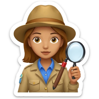 a young female explorer with magnifying glass sticker