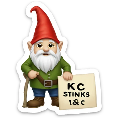 Gnome with sign saying KC stinks sticker