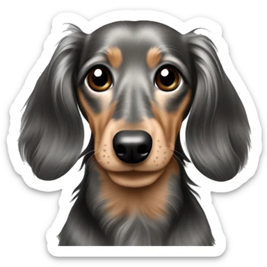 Long haired dapple dachshund, tan, gray & black sticker