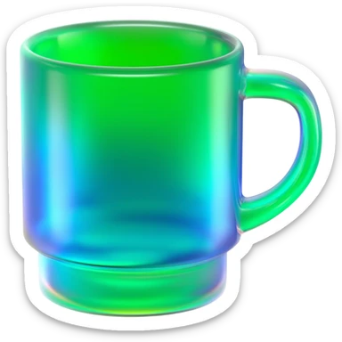 Hyperrealistic 3d rendering green to blue iridescent shimmering detailed coffee mug sticker