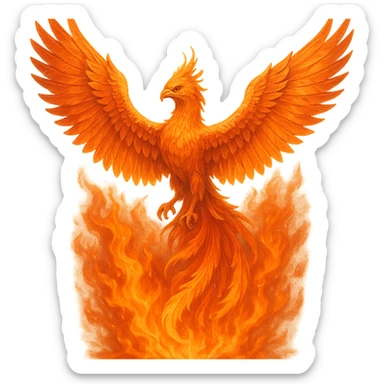 phoenix, majestic, fiery wings, rising from flames, fully depicted sticker