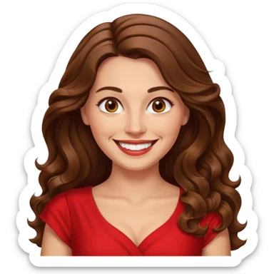 40 yr croatian woman, long wavy brown hair, big smile, side part, 
 sticker