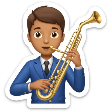 Boy with 4 arms holding a trumpet in one hand and a saxophone in the other with limbs with limbs sticker