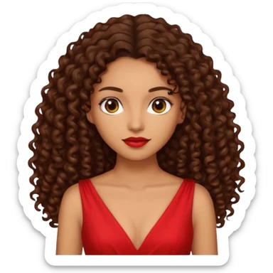 Woman light brown skin long dark curly hair sticker