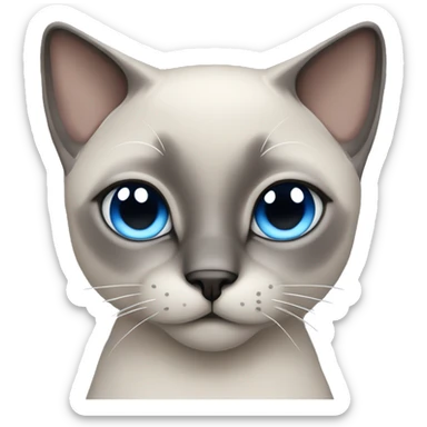 Gray Siamese cat with blue eyes that squint sticker