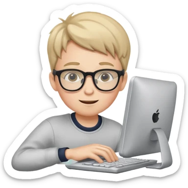 Boy with glasses playing on his computer sticker