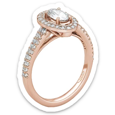 Rose gold wedding band with halo oval diamond  sticker