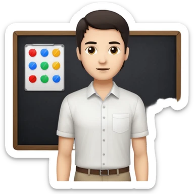 silhouette of a light-haired man standing next to a project board sticker