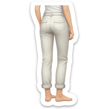 Barefoot long blonde haired girl in rolled up pants and white top right hand in back pocket from the back sticker