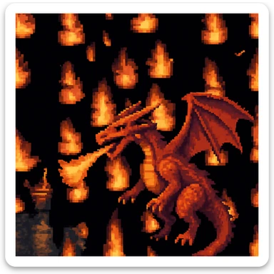 Add a pixel art style dragon to the scene, keep all original colours and lighting sticker