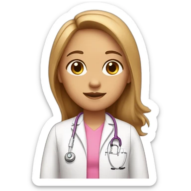 Tan girl, a speech therapist with light Brown long hair, Brown eye wearing a pink t-shirt and a medical coat sticker