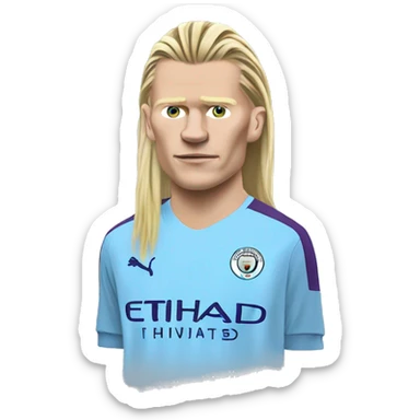 Erling Haaland with long hairs Manchester City sticker