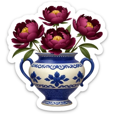 burgundy peonies in a vintage vase sticker