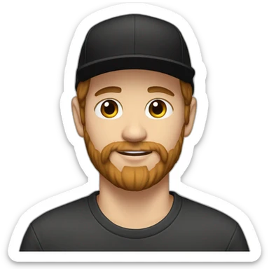 young white man with long hair, a black cap and a brown beard. he wears earrings sticker