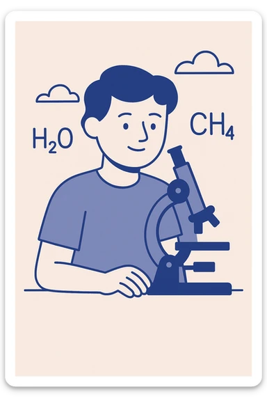 school subject chemistry, microscope and chemical formulas, educational atmosphere, flat style sticker