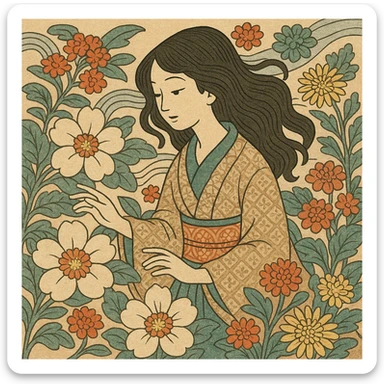 traditional Japanese floral fantasy in ukiyo-e style sticker