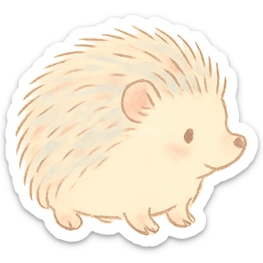 tiny pastel hedgehog outline, Japanese hand-drawn soft style, full object sticker