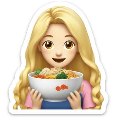  Blonde long hair girl eating Korean food sticker