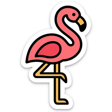 flamingo with a curved neck, color icon style sticker