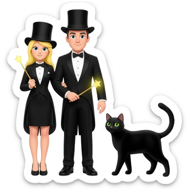 magician couple and their pet cat sticker