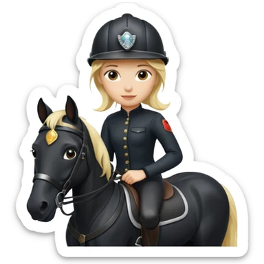 Blonde girl riding a black horse sticker