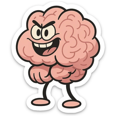 a cartoon brain in the shape of a fist, playful and expressive sticker