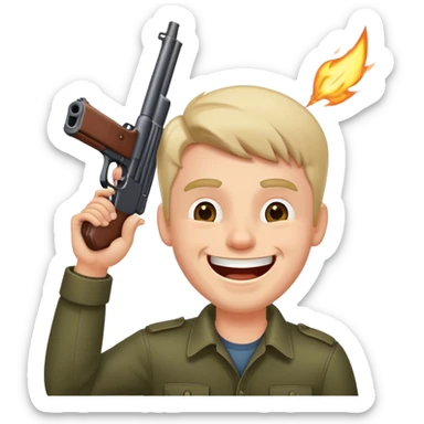 Guy laughing and holding a gun against his head  sticker