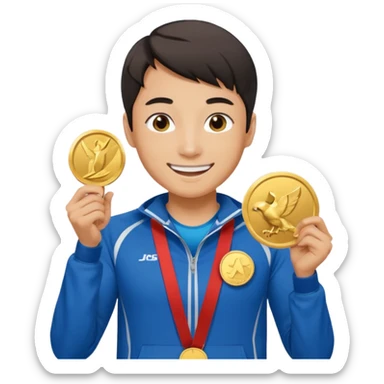 joji picking running a marathon with gold medal sticker