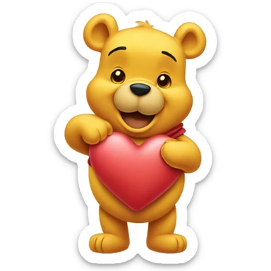 Winnie the Pooh holding a heart sticker