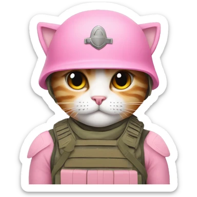 A pink cat with full army gear on sticker