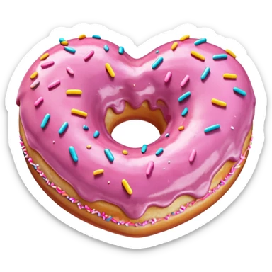 Realistic isolated heart shaped donut with mauve frosting. sticker