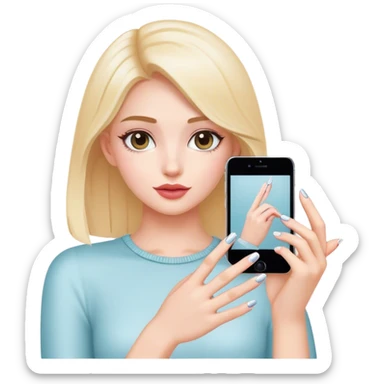 Girl takes photo her hand with new manicure sticker