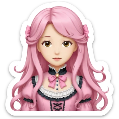 Gorgeous dreamy anime lady with long hair and pink victorian style clothes sticker