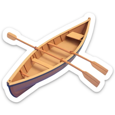 small wooden rowboat with oars floating on calm water sticker