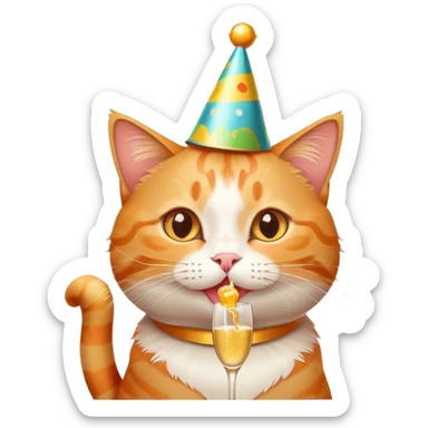 happy birthday cat drinking champagne sticker