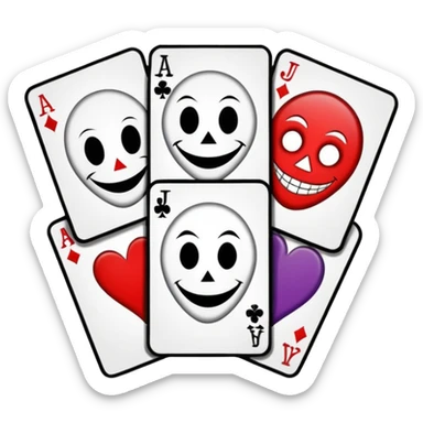 bunch of 3 poker cards, with crazy colorful human jolly jokers inside, inversed face, cuphead style sticker