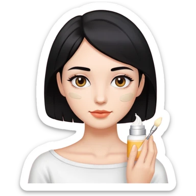 Girl with short hair Short shoulder-length black hair with face cream applied  sticker