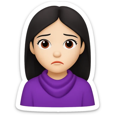 Remove the bandana and change the white clothes to a different color, keep the lilac elements and sad face, in the style of emoji (apple style emojis). sticker