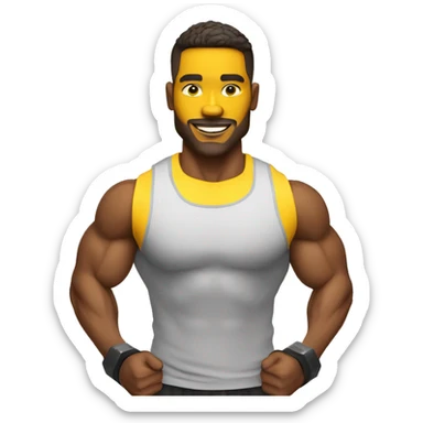 personal trainer with yellow skin holding dumbbells medium shot sticker