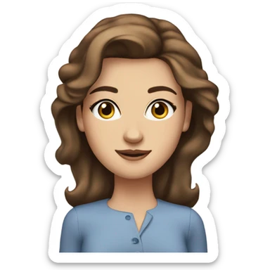 lady with shoulder lenght brown hair with rolled up ends, blue eyes long lashes staright brows and really pretty sticker