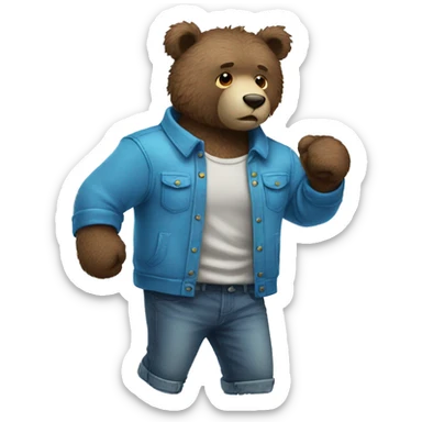 Dad Blue fuzzy bear wearing clothes punching   sticker