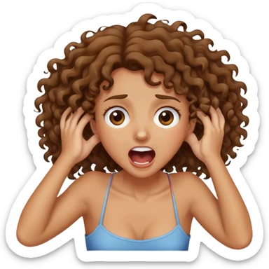 Brown curly girl agarrándose her neck screaming  sticker