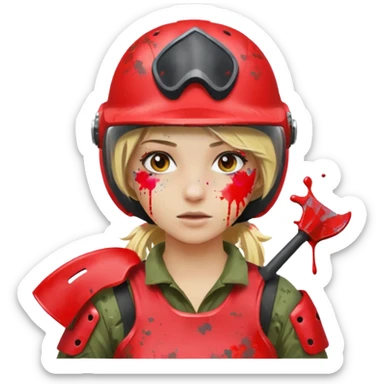 blond girl playing paintball with red paintball helmet sticker