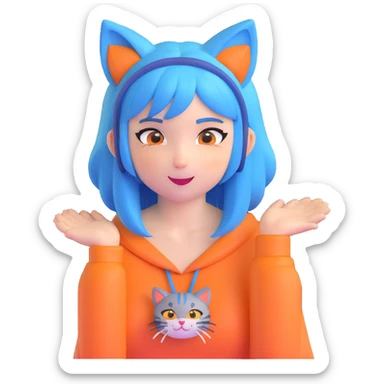 Beta, another member of Shadow Garden, with her blue hair, cat ears, and a playful expression. sticker
