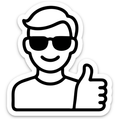 smug guy in sunglasses giving a thumbs up, outlined icon sticker
