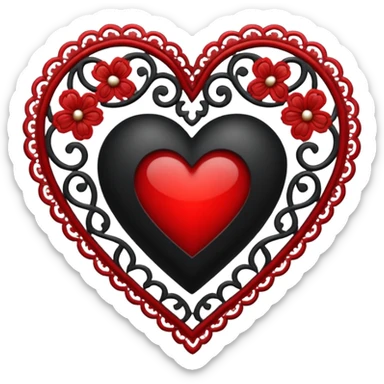 black heart with red center and white lace sticker