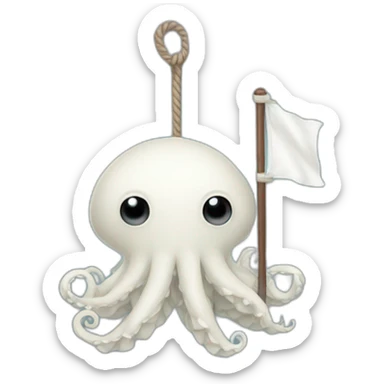 cute kraken hanging a white flag sticker
