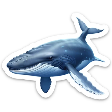 Cinematic Noble Humpback Whale Portrait Emoji, Poised and grand, with an enormous, barnacle-speckled blue-gray body, soulful, wise eyes, and a deeply serene presence, Simplified yet sharp and sophisticated features, highly detailed, glowing with a soft oceanic radiance, high shine, intelligent and powerful, stylized with an air of deep-sea mystery, focused and regal, soft glowing outline, capturing the essence of a legendary giant of the ocean that appears ready to glide majestically through the waves with effortless grace! sticker