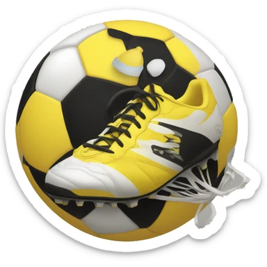 Yellow and black soccer ball with running shoes on  sticker